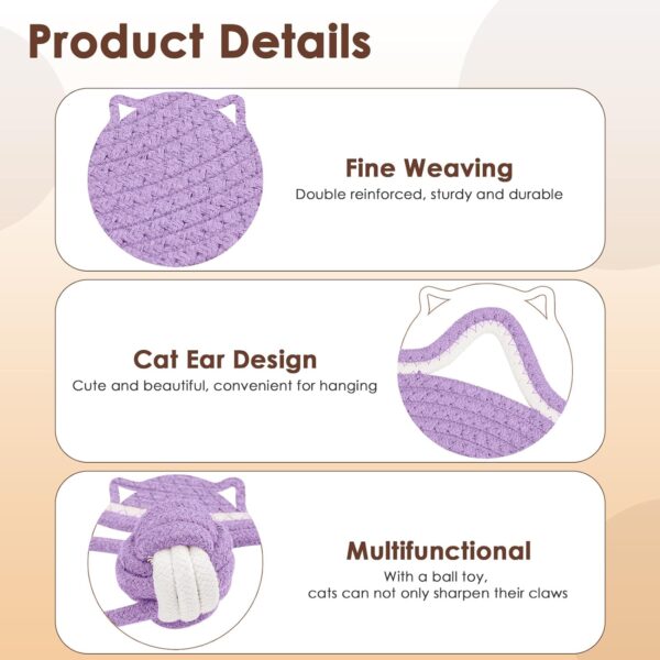 Cat Scratcher Mat, Natural Cotton Rope Cat Scratch Pad, 15.7'' Round Horizontal Floor Cat Scratching Pads for Indoor Cats, Cat Furniture Protector for Wall, Couch, Carpets, Sofas - Image 3