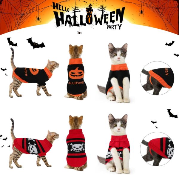 2 Packs Halloween Cat Sweater Turtleneck Knitted Pumpkin Sweaters for Cats Only Kitten Kitty Skull Sweater Warm Winter Knit Pullover Knitwear Puppy Small Dogs - Image 5