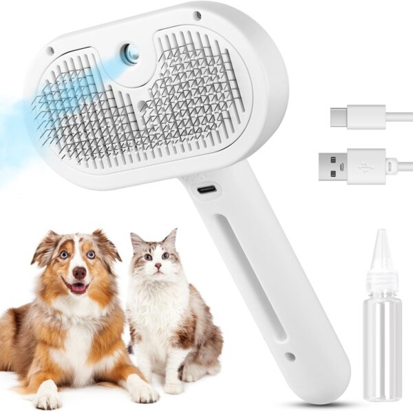 Cat Steam Brush for Shedding, Steamy Cat Brush for Long & Short Haired Cats & Dogs, Spray Cat Brush for Pet Grooming, Self-Cleaning Pet Hair Removal Comb with Water Tank