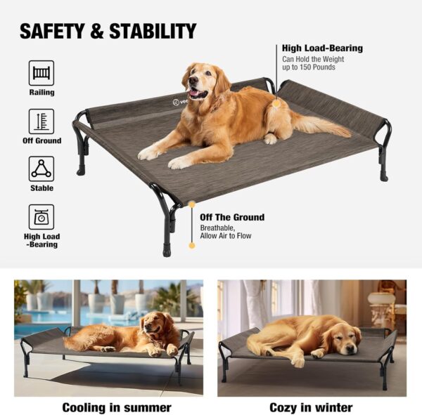 Veehoo Cooling Elevated Dog Bed, Dog Cots Beds for Large Dogs, Raised Dog Bed with Guardrail & Slope Headrest, Durable & Breathable Teslin Mesh, Dog Sofa Bed for Indoor & Outdoor, Large, Brown - Image 6