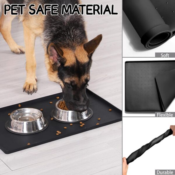 MateeyLife Silicone Cat & Dog Food Mat for Floors Waterproof, Anti-Slip Dog Bowl Mats for Food and Water, Pet Feeding Mats with Lip to Prevent Spills, Pet Placemat for Messy Drinkers to Protect Floors - Image 5