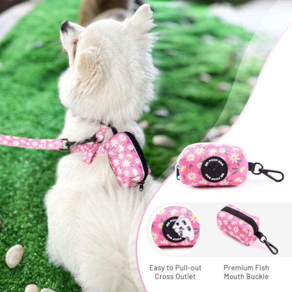 QQPETS Dog Harness Collar Leash with Poop Bag Holder 4 PCS Set, Adjustable No Pull Soft Mesh Padded Vest for Small Medium Large Pet Puppy Outdoor Walking (Daisy Pink, S (Chest 16.1”-22”)) - Image 5