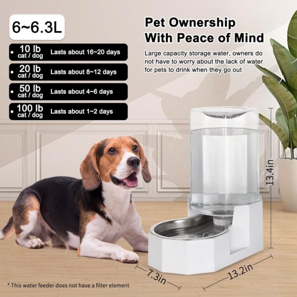 RIZZARI Automatic 6.3L Gravity Pet Water Dispenser with Stainless Steel Bowls, 100% BPA-Free,Safe and Large Capacity, Suitable for Small and Medium-Sized Cats and Dogs (6.3L without Filter) - Image 3