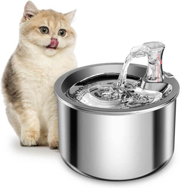 Cat Water Fountain, Stainless Steel Pet Water Fountain for Cats inside Ultra-Quiet Pump, 2L/67oz Automatic Dog Dispenser Water Bowl, Multiple Pets Water Fountain