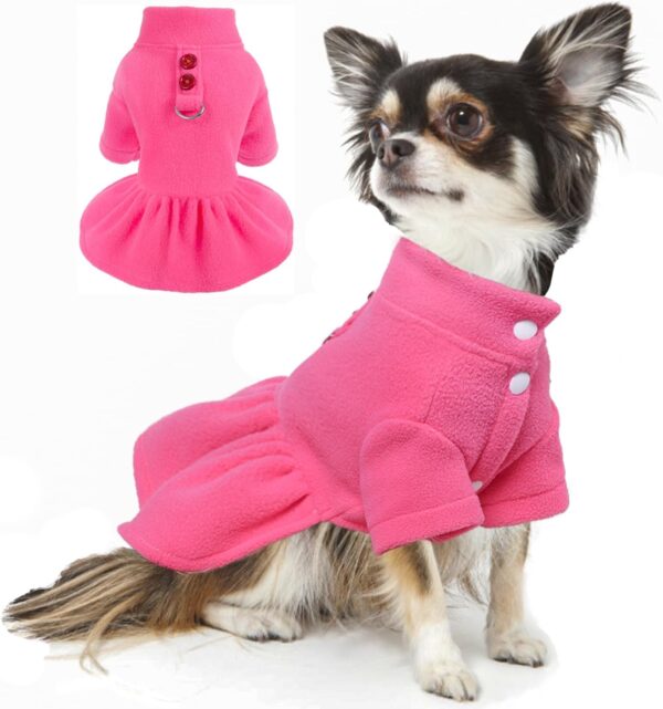 Fleece Dog Dress with Harness Dog Dresses for Small Dogs Winter Dog Clothes for Small Dogs Girl Cute Princess Birthday Dog Dresses for Extra Small Dogs Chihuahua Yorkie Pet Outfit Cat Apparel XS Rose - Image 9