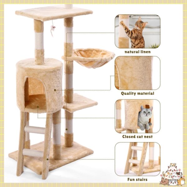 2 Pack 54.3in Cat Tree Cat Tower for Indoor Cats 5 Level Cat Condo with Sisal Scratching Posts Cat Activity Center Cat Furniture with Cozy Plush Perches Hammock and Funny Toy for Play Relaxing - Image 4