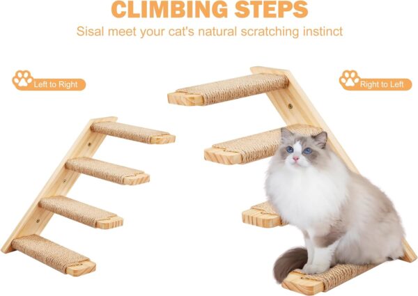 Cat Climbing Shelves Wall Mounted 2PCS Four Cat Steps Reversible Left & Right Direction, Cat Shelf Stairway for Wall with Jute Scratching Ladder Cat Wall Shelves Furniture for Perch Sleeping - Image 3