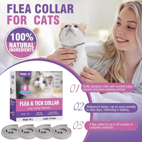 Flea Collar for Cats 4 Pack Cat Flea Collar 8 Months Long-Term Protection Natural Cat Flea and Tick Collar Waterproof Kitten Flea Collar Suitable for all Cats Flea and Tick Collar for Cats Flea Collar - Image 3