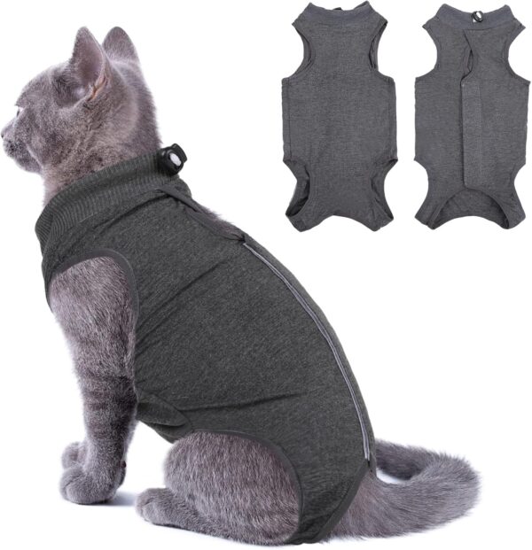 SUNFURA Cat Recovery Suit, Cat Onesie for Cats After Surgery, Breathable Cat Surgical Spay Suit for Abdominal Wounds Skin Diseases, E-Collar Alternative Cat Surgery Shirt Anti Licking, Grey S