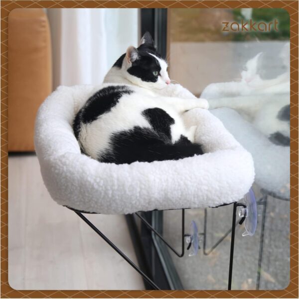 Cat Window Perch - 100% Metal Supported from below - Comes with Warm Spacious Pet Bed - Cat Window Hammock for Large Cats & Kittens - for Sunbathing, Napping & Overlooking (White) - Image 2