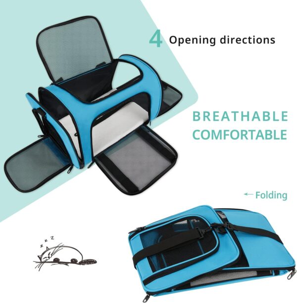 Cat Carrier Airline Approved Dog Carrier for Medium Dogs, Soft Side Cat Carriers for Small Cats under 15 with Upgrade Zippers, Collapsible Pet Carrier for Cat and Puppy (Medium-Blue) - Image 5