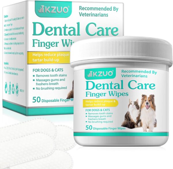 Dog Teeth Cleaning Wipes, Teeth Cleaning Wipes for Dogs & Cats, Remove Bad Breath by Removing Plaque and Tartar Buildup No-Rinse, Dog Finger Toothbrush, Veterinarians Recommend Disposable Pet Wipes