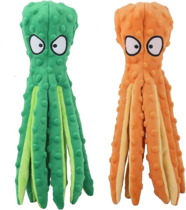 Dog Squeaky Toys Octopus - No Stuffing Crinkle Plush Toys for Puppy Teething, Durable Interactive Chew Toys for Small, Medium and Large Dogs Training and Reduce Boredom, 2 Pack