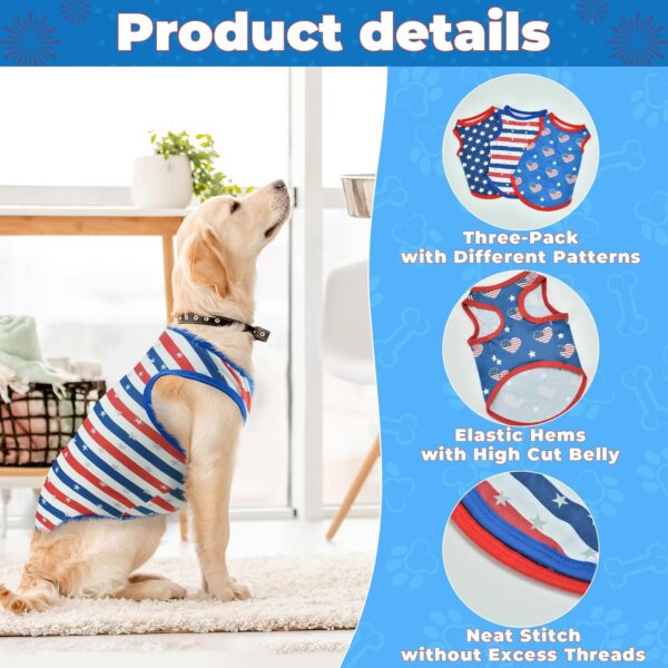 Vehomy 3Pack 4th of July Dog Shirt Clothes American Flag Dog Sleeveless Shirt Stars & Stripes Puppy Tank Top Independence Day Patriotic Dog Vest Shirt Outfit Costume for Small Medium Dogs Cats XL - Image 4