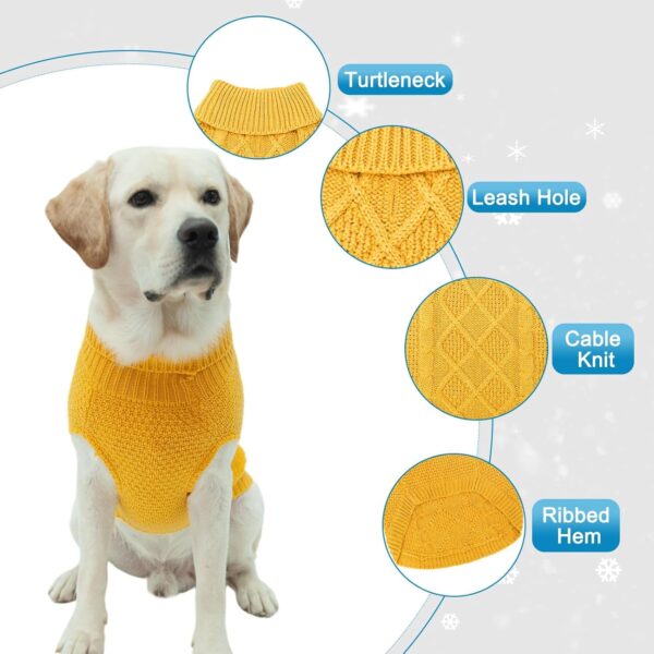 Mihachi Turtleneck Dog Sweater - Winter Coat Apparel Classic Cable Knit Clothes with Leash Hole for Cold Weather, Ideal Gift for Pet in New Year - Image 4