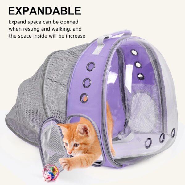 Pet Backpack Carrier Bubble Expandable Foldable Breathable Cat Carrier Dog Carrier Backpack for Hiking, Travelling, Camping, Up to 20Lbs (Purple) - Image 3