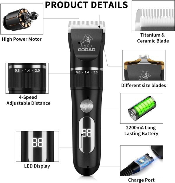 Cat Grooming Kit, Cat Clippers for Matted Hair, Cordless Cat Shaver for Long Hair, Low Noise Paw Trimmer, Cat Hair Trimmer for Grooming,Quiet Pet Hair Clippers Tools for Cats Dogs (Black) - Image 2