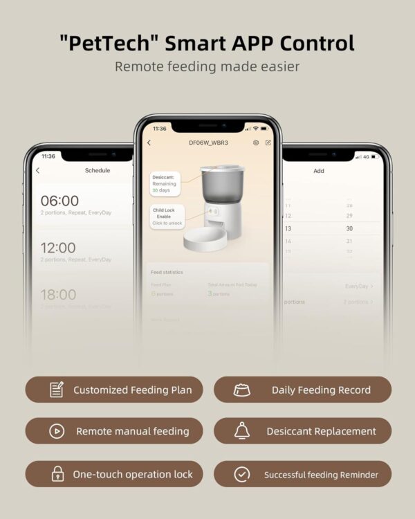 Smart Automatic Cat Feeder - WiFi Cat Food Dispenser with APP control Up to 15 Portions((8g/portion) 10 Meals Per Day, Dual Power Supply Pet Feeders for Cats/Dogs (4L/16.9 Cups) - Image 2