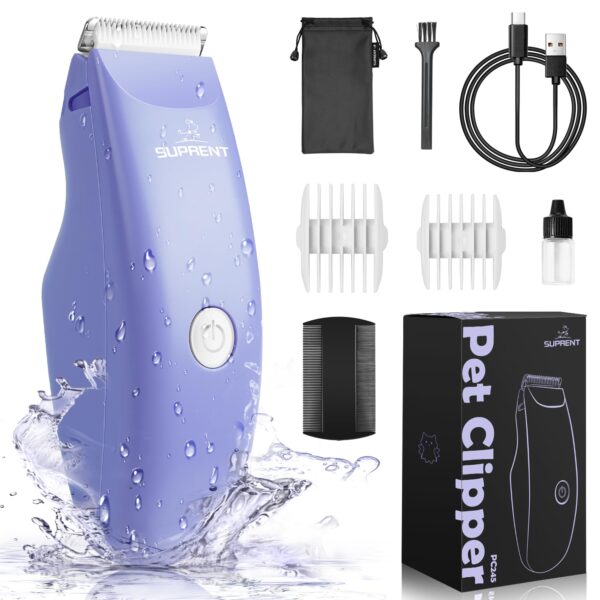 SUPRENT Pet Grooming Clippers for Matted Hair Cat, Low Noise Hair Trimmer Kit for Long Fur, Waterproof Portable USB Rechargeable Professional Pet Grooming Supplies Cordless Shaver for Small Dog Pets