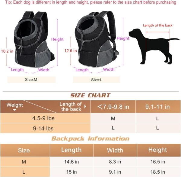 YUDODO Pet Dog Backpack Carrier Small Dog Front Carrier Pack Reflective Head Out Motorcycle Puppy Carrying Bag Backpack for Small Medium Dogs Cats Rabbits Outdoor Travel Hiking Cycling (M,Black) - Image 2