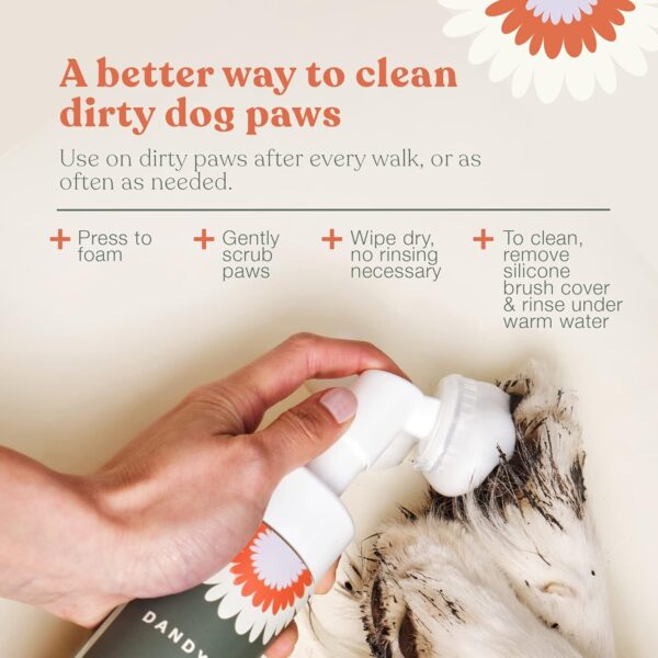 Dandylion Clean Paws | Dog Paw Cleaner & Washer for Muddy Paws | No-Rinse Foaming Cleanser with Soft Bristle Scrubber | Gentle, Fragrance-Free, pH Balanced & Safe for Small & Large Dogs | 5fl oz - Image 2