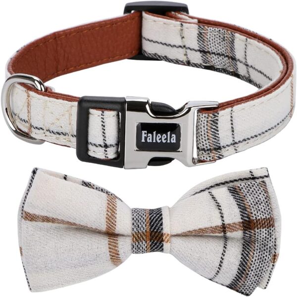 Soft &Comfy Bowtie Dog Collar,Detachable and Adjustable Bow Tie Collar,for Small Medium Large Pet (S, Beige)