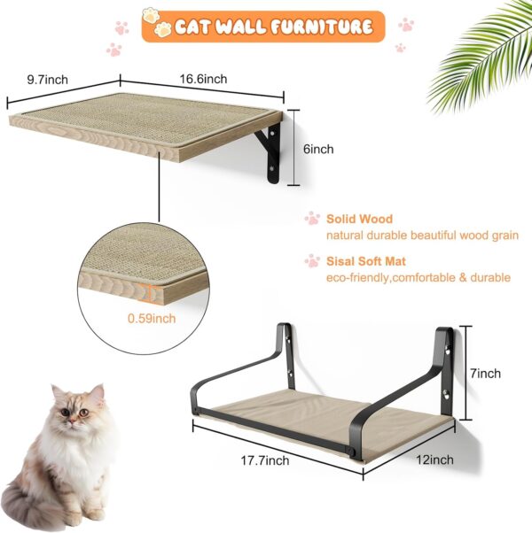 Cat Wall Shelves, Cat Hammock and Perches Cat Climbing Shelf, Cat Shelves for Wall Furniture with Sisal Mat, Cat Window Perch Wall Mounted Beds for Sleeping, Playing, Climbing - Image 6