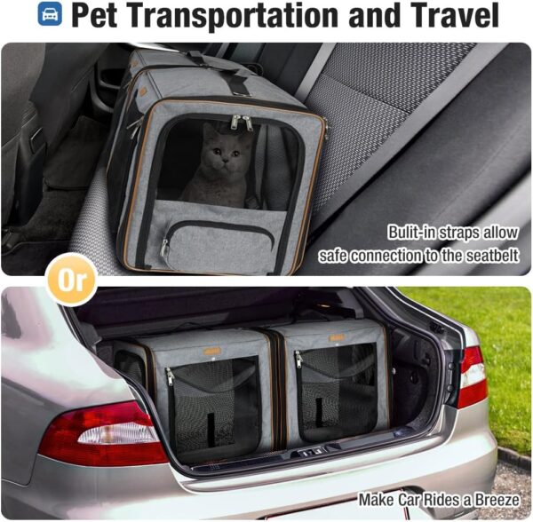 Lekereise 2-in-1 Cat, Dog Carrier for Small Medium Large Pets up to 35 Lbs, (17.7"*2)*16.5"*13" Car Travel Carrier with Litter Box, Bowl, and Locking Zipper - Dark Gray - Image 7