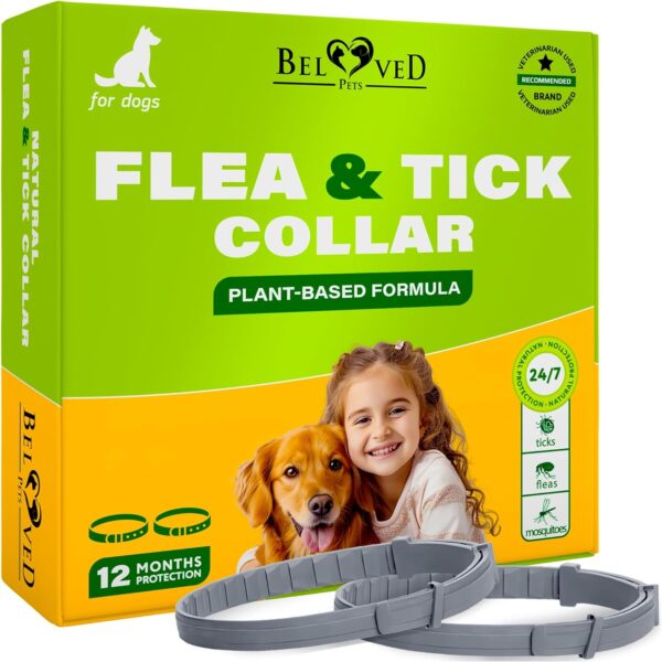 Natural Flea & Tick Collar for Dogs - 6 Months Control of Best Prevention & Safe Treatment - Anti Fleas and Ticks Essential Oil Repellent (1 Pack, 2 Count)