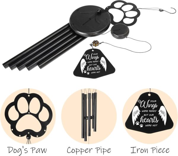 Dog Memorial Gift for Loss of Dog, Pet Remembrance Black Wind Chime with Pet Paw, Sympathy Gift, Dog Bereavement Passing Away Present, Wing - Image 6