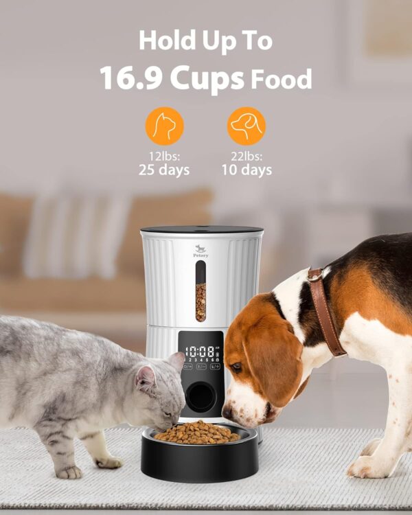 Petory Timed Automatic Cat Feeders - 4L Programable Dry Food Dispenser for Cats and Small Medium Dogs 6 Meals with Desiccant Bag Dual Power Supply 10S Voice Recorder - Image 5