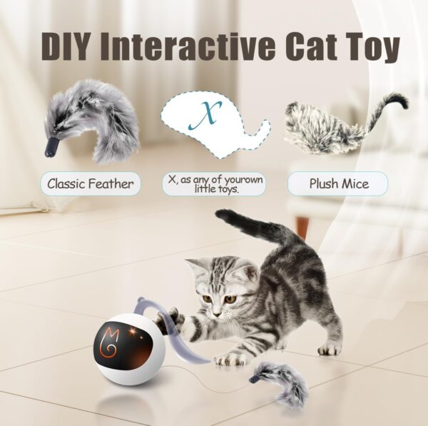 Migipaws Interactive Cat Ball Toy Set, Fun Tracker, Automatic Rolling Chase Ball with Fluffy Tail, A Small Mice, Rechargeable（White） - Image 3