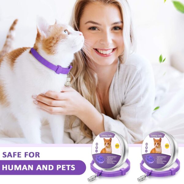 Weewooday 5 Set Calming Collar for Cats Adjustable Waterproof Cat Calming Collars Reduce Anxiety Stress Cat Collars with 5 Pet ID Pendants (Purple) - Image 2