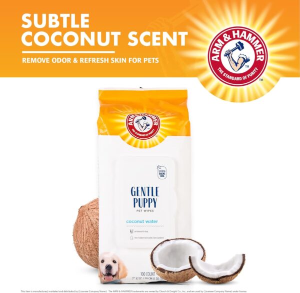 Arm & Hammer for Pets Gentle Puppy Bath Wipes, Coconut Water | All Purpose Puppy Cleaning Wipes Remove Odor & Refresh Skin for Pets | Gentle Tearless, 100 Count Pack of Pet Wipes - Image 3