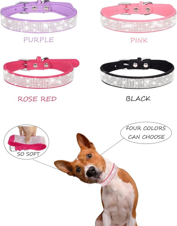 Dog Collar for Small Dogs, Adjustable Leather Suede Bling Dog Collars，Pink Dog Collar Cat Collar, Rhinestone Dog Collar(S, Pink) - Image 2