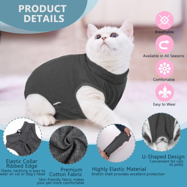 SUNFURA Cat Recovery Suit, Cat Onesie for Cats After Surgery, Breathable Cat Surgical Spay Suit for Abdominal Wounds Skin Diseases, E-Collar Alternative Cat Surgery Shirt Anti Licking, Grey S - Image 2