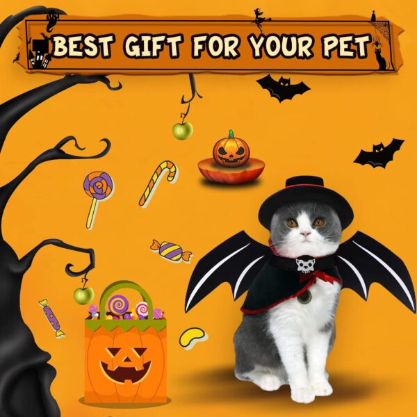 Pet Costumes Cat Cosplay 3 PCS, Vampire Cloak with Bowler Hat Bat Wings Pet Cosplay Costumes for Small Cats Funny Holiday Clothes for Black Halloween Night Bloody Zombie Party Easter Gift - Image 6