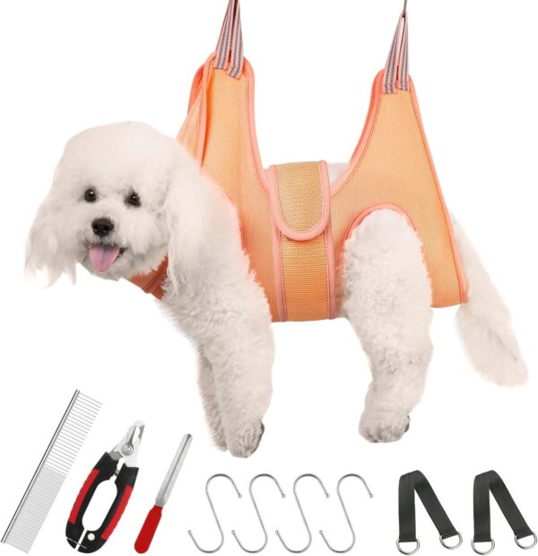 Guzekier Pet Dog Grooming Hammock Harness for Cats & Dogs, Dog Sling for Grooming, Dog Hammock Restraint Bag with Nail Clippers/Trimmer, Nail File, Pet Comb,Ear/Eye Care