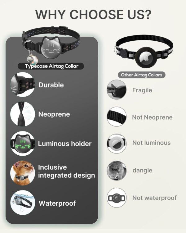 Waterproof Airtag Cat Collar, Breakaway Cat Airtag Collar with Luminous & Reflective Fish Pattern, Lightweight Kitten Collar for Apple Air tag, Hidden GPS Tracker Holder for Cats, Kittens(9-13") - Image 3