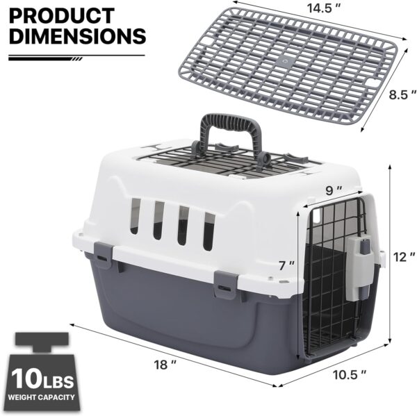 MoNiBloom 18-Inch 2-Door Top Loading Cat Carrier, Plastic Dog Crate Hard-Sided Dog Travel Carrier for Small Dogs and Cats, Ventilation and Security Lock Design for Pets up to 10 lbs (Grey) - Image 2