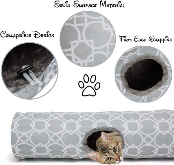 LUCKITTY Geometric Straight Cat Tunnel with Plush Inside,Cats Toys Collapsible Tunnel Tube with Balls, for Rabbits, Kittens, Ferrets,Puppy and Dogs, Diameter 9.8 Inch - Image 2