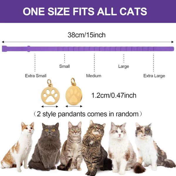 4 Pcs Calming Cats Collar Adjustable Cat Calm Collar Lavender Scent Relaxing Cat Collar with 2 Pendant for Puppies Cats Reduce Stress Aggression Anxious, up to 15 Inches (Purple, Gold) - Image 5