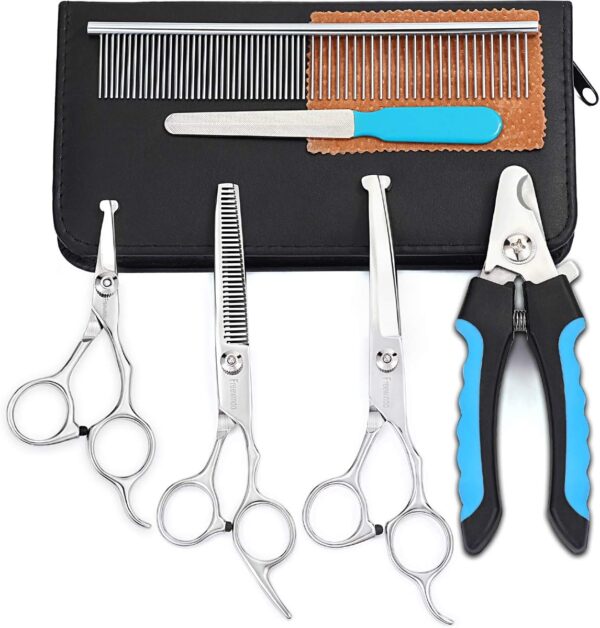 Dog Grooming Scissors Kit, Safety Round Tip, Heavy Duty Stainless Steel Dog Scissors and Dog Nail Clippers, 6 in 1 Dog Grooming Kit Scissors for Dogs and Cats - Image 2