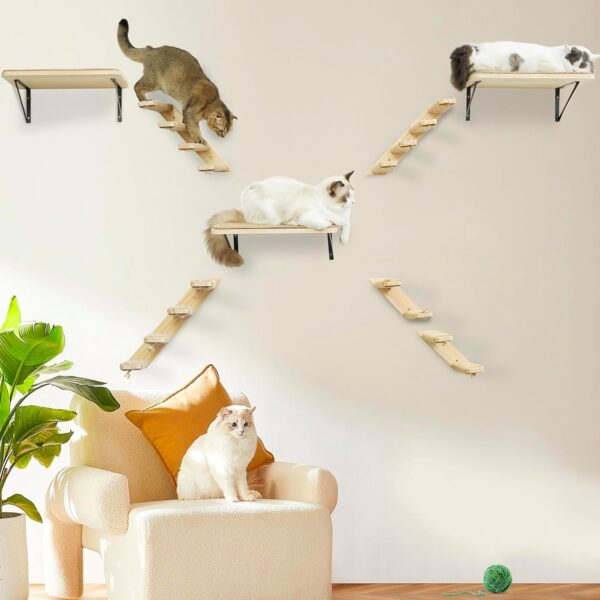 Cat Climbing Shelves Wall Mounted 2PCS Four Cat Steps Reversible Left & Right Direction, Cat Shelf Stairway for Wall with Jute Scratching Ladder Cat Wall Shelves Furniture for Perch Sleeping - Image 8