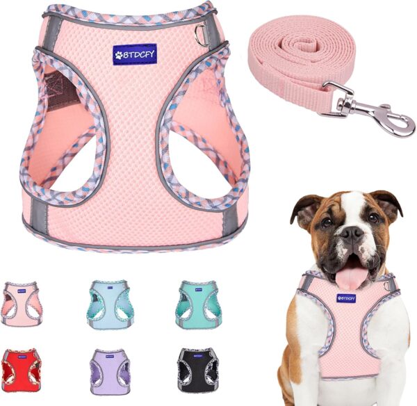 Step in Mesh Dog Harness and Leash Set Breathable Air Mesh Reflective Escape Proof Dog Harness Vest No Choke Lightweight Mesh Dog Harness