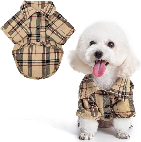 PUPTECK Plaid Dog Shirt, Cute Puppy Cat Polo T-Shirt, Soft Pet Clothes Boy for Small Medium Dogs