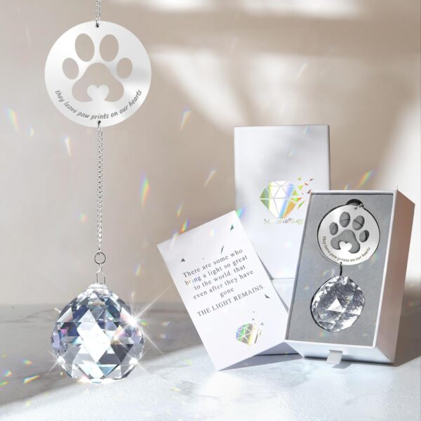 Dog Memorial Gifts for Loss of Dog, Unique Pet Sympathy Gift Idea, Clear Crystal Ball Window Suncatcher for Remembrance, Rainbow Paw Print Hanging Cat Passing Away Bereavement Present