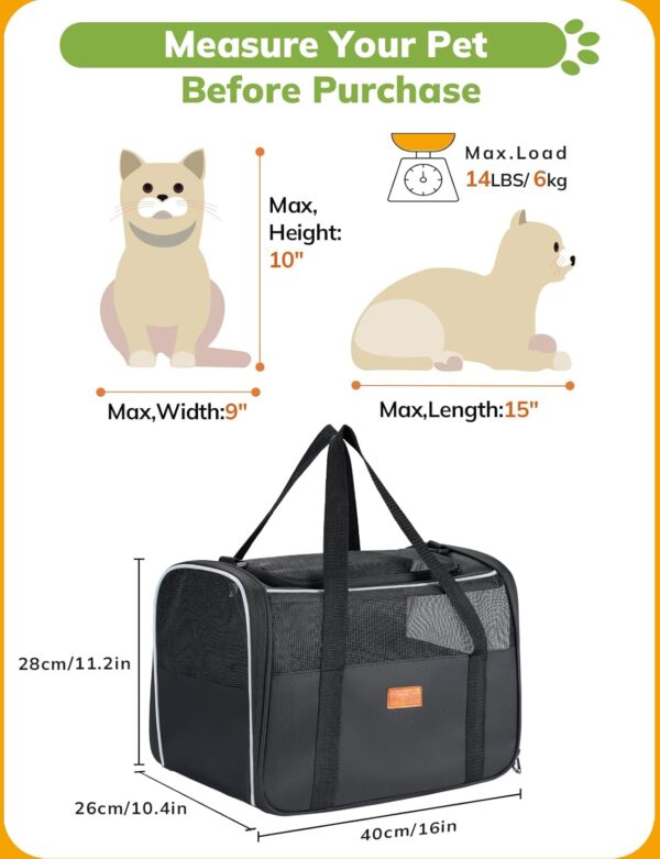 Morpilot Cat Carrier Soft - Portable Pet Carrier for Small or Medium Cats, Dogs and Puppy up to 14lbs, Airline Approved Dog Carrier with Safety Buckle - 16.0 x 10.4 x 11.2 Inch (Dark Gray) - Image 6