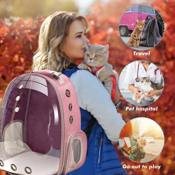 Cat Backpack Carrier, Pet Cat Carrier with Ventilated Design for Carrying Puppy Cats, Pet Carrier Back Pack Bag Space Capsule for Traveling/Hiking/Camping/Outdoors (Pink) - Image 5