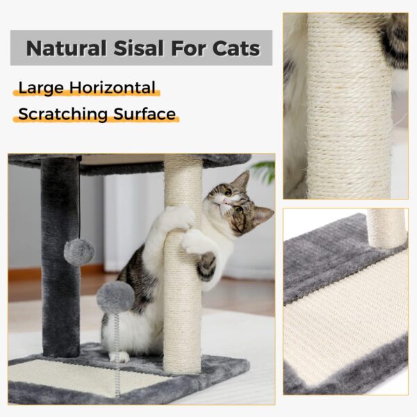 PAWZ Road Cat Scratching Post Bed, Featuring with Soft Perch Sisal-Covered Scratch Posts and Pads with Play Ball Great for Kittens and Cats - Image 3